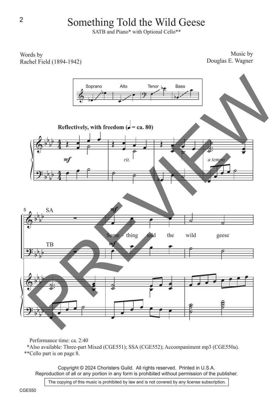 Something Told the Wild Geese (SATB) 4-Part scores gallery preview page 3