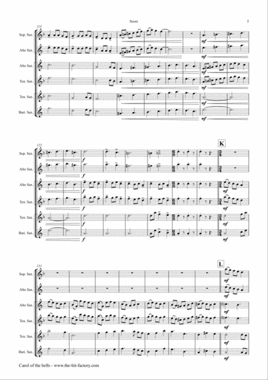 Carol of the Bells - Pentatonix style - Saxophone Trio Woodwind Trio scores gallery preview page 5