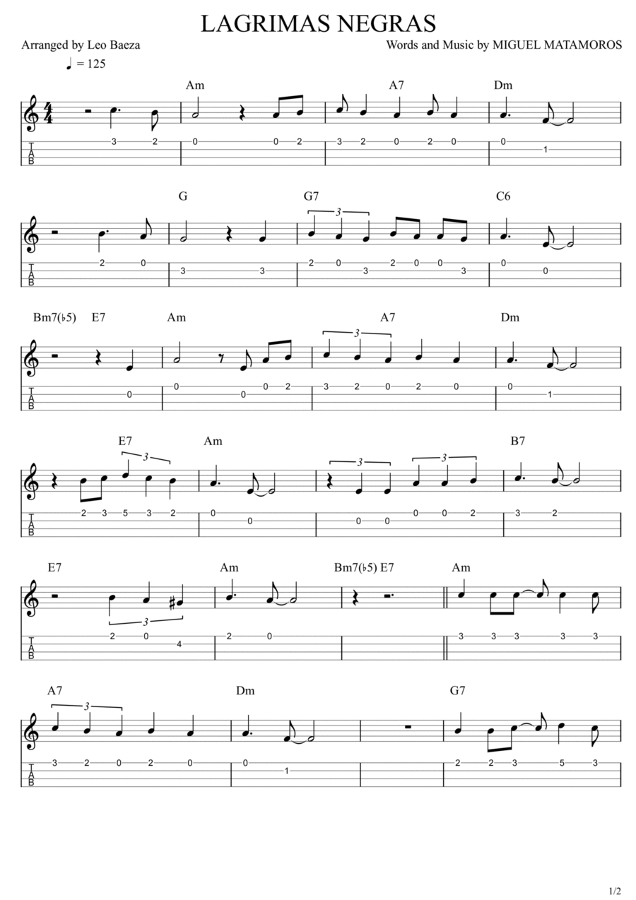 Lagrimas Negras Ukulele scores gallery preview page 1