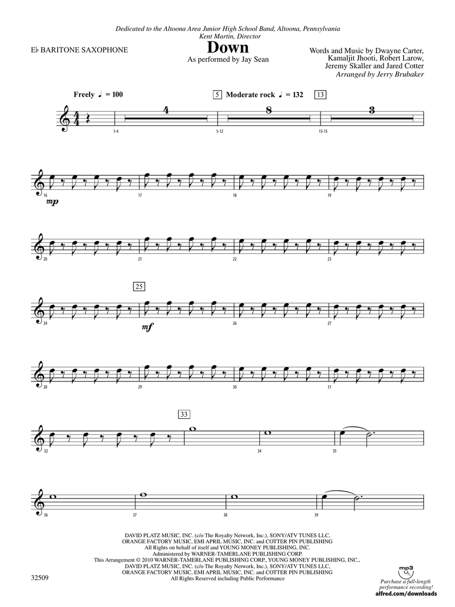 Down: E-flat Baritone Saxophone