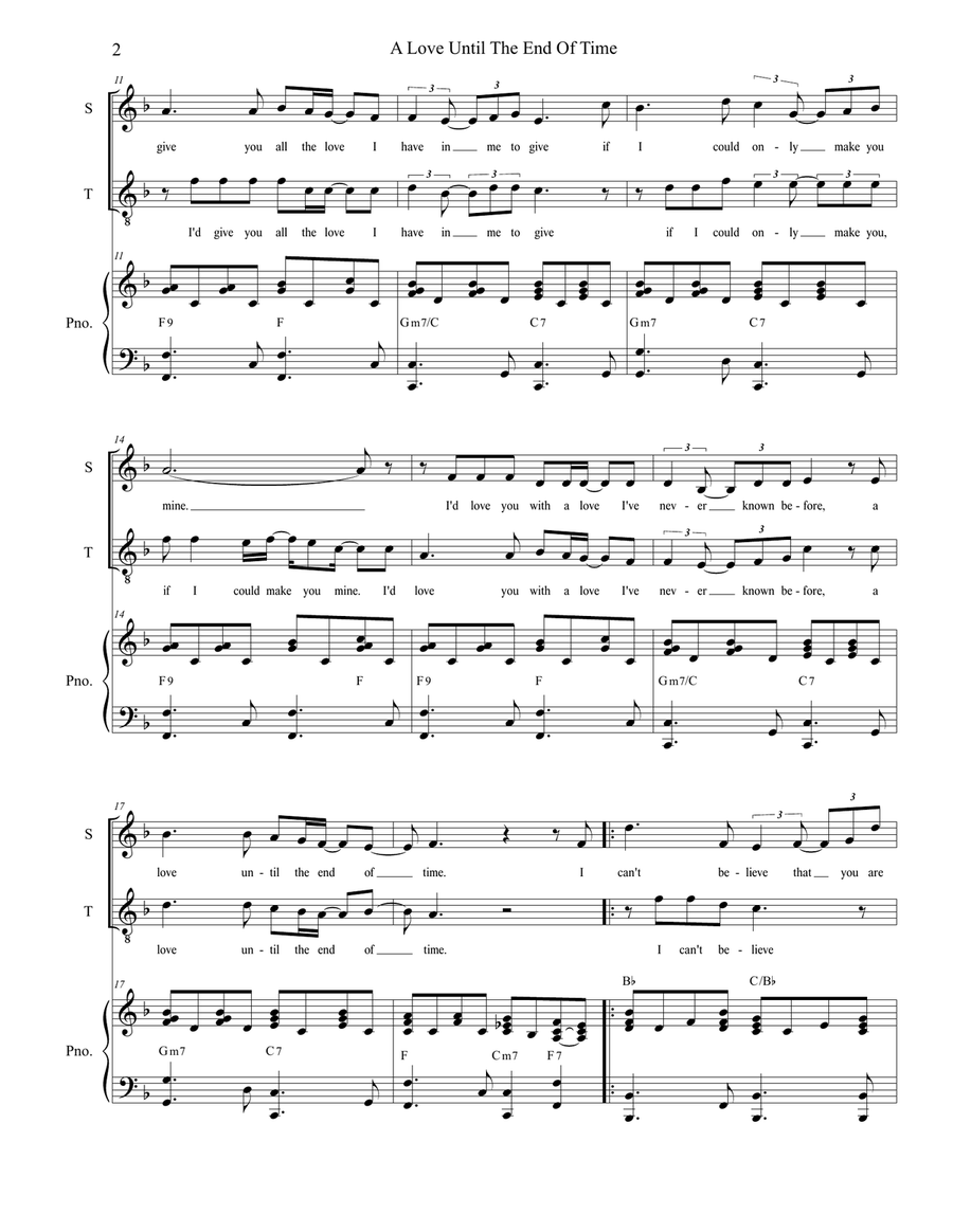 A Love Until The End Of Time Tenor Voice scores gallery preview page 2