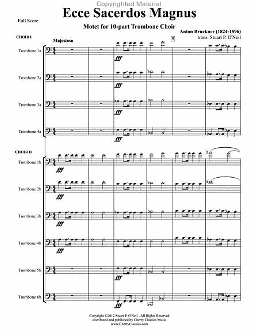 Ecce Sacerdos Magnus for 10-part Trombone Ensemble Trombone scores gallery preview page 2