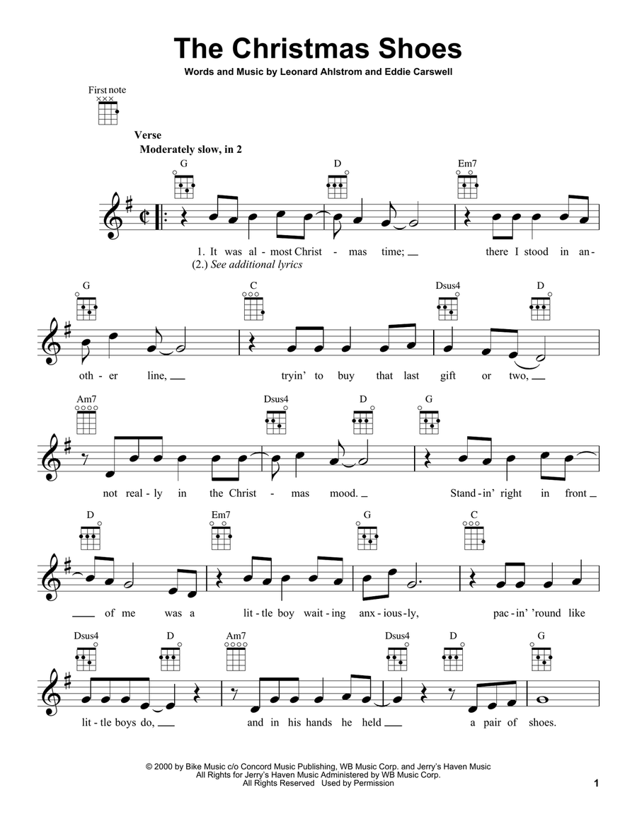 The Christmas Shoes Ukulele scores gallery preview page 1