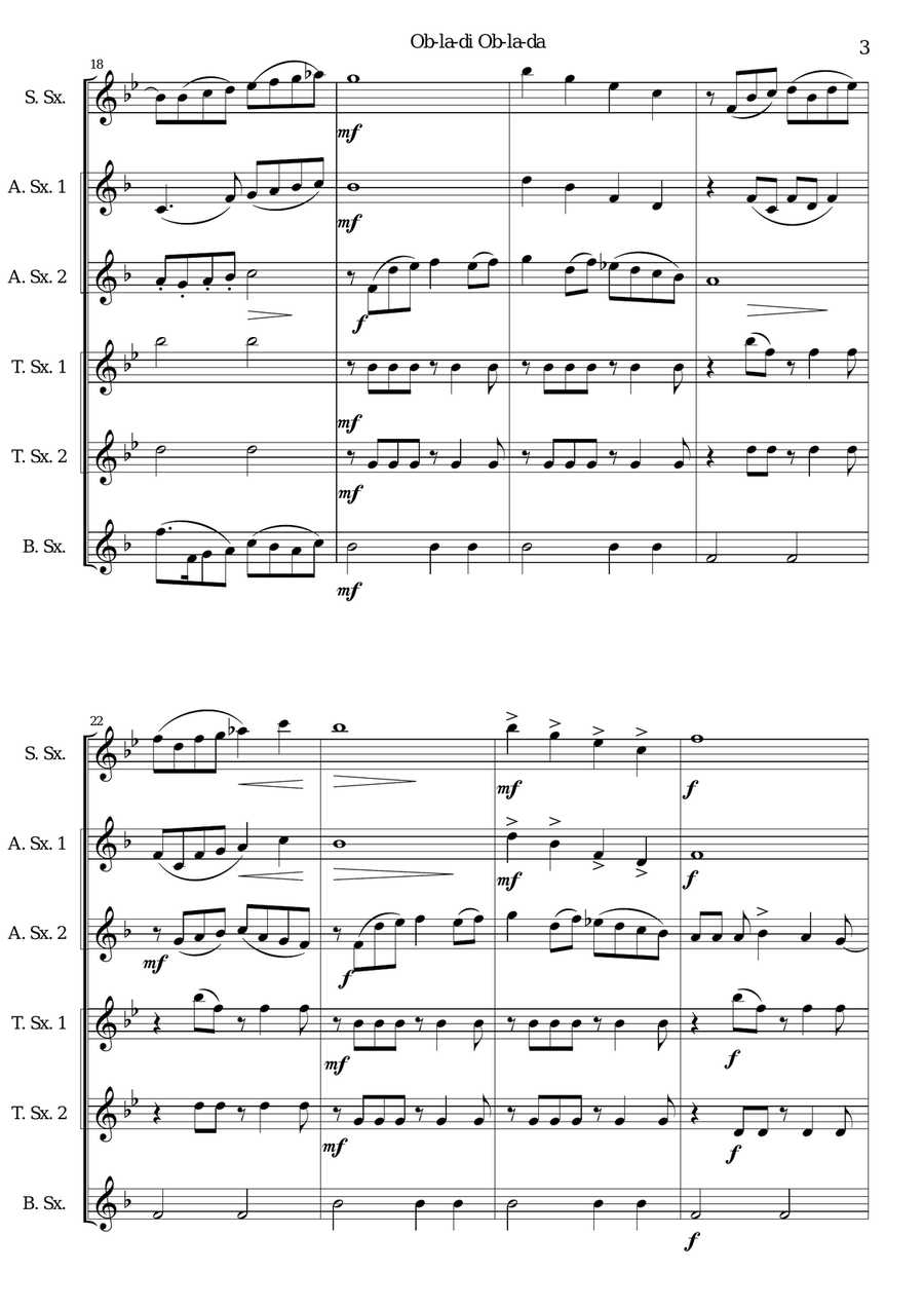 Ob-La-Di, Ob-La-Da Woodwind Quartet scores gallery preview page 3