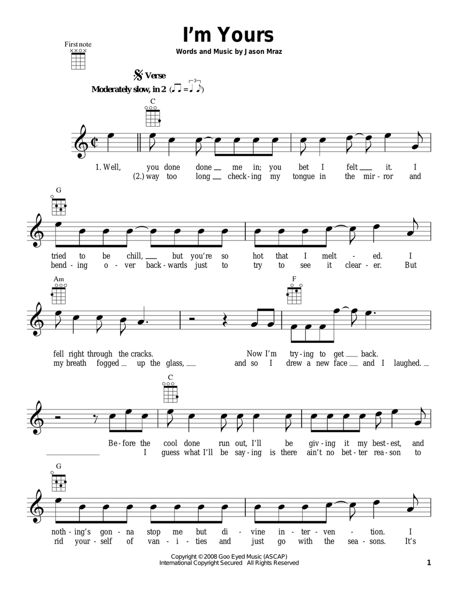 I'm Yours Ukulele scores gallery preview page 1