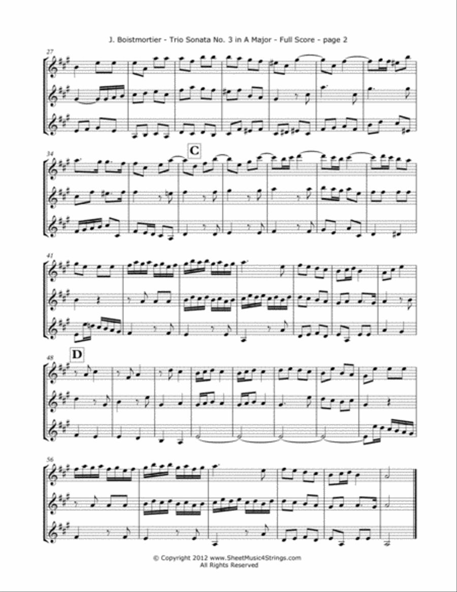 Boismortier, J. - Sonata No. 3 (Mvt.1) for Three Violins String Trio scores gallery preview page 2