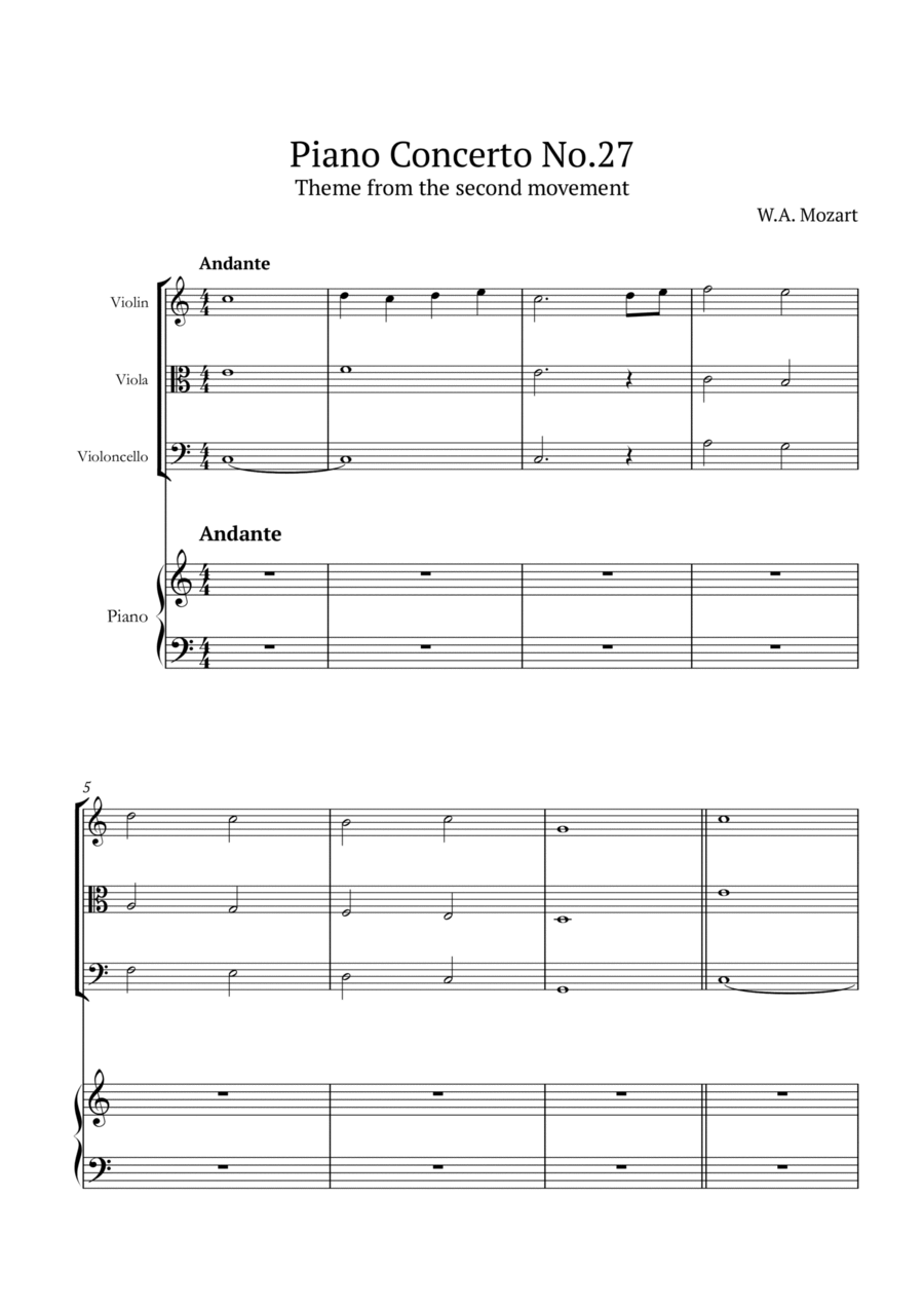 Piano Concerto No.27 Piano Quartet scores gallery preview page 1