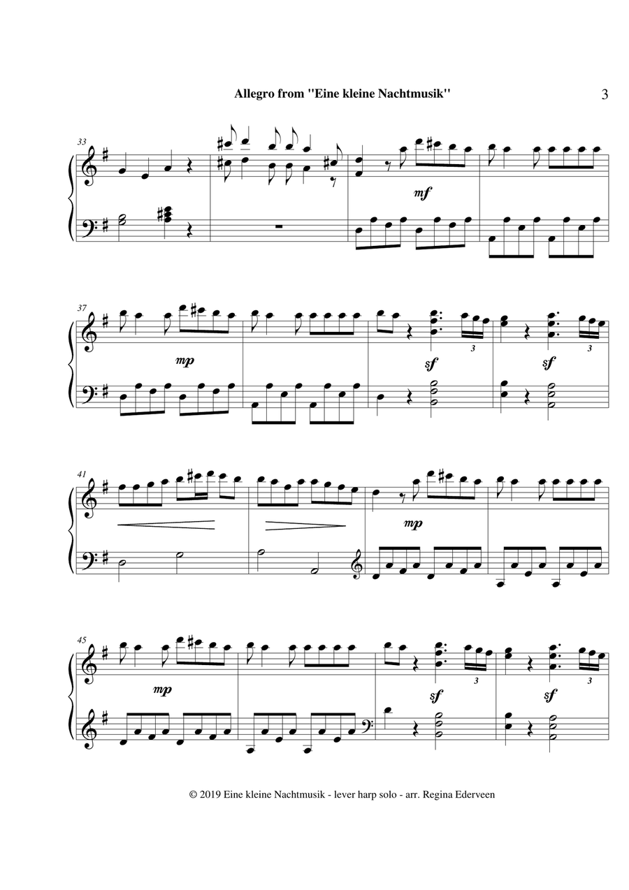 Allegro from ''Eine Kleine Nachtmusik'' (Mozart) - lever harp solo Celtic Harp scores gallery preview page 3