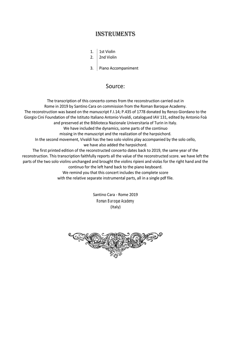 Vivaldi - Double Violin Concerto in C minor RV 510 for Two Violins and Piano String Duet scores gallery preview page 2