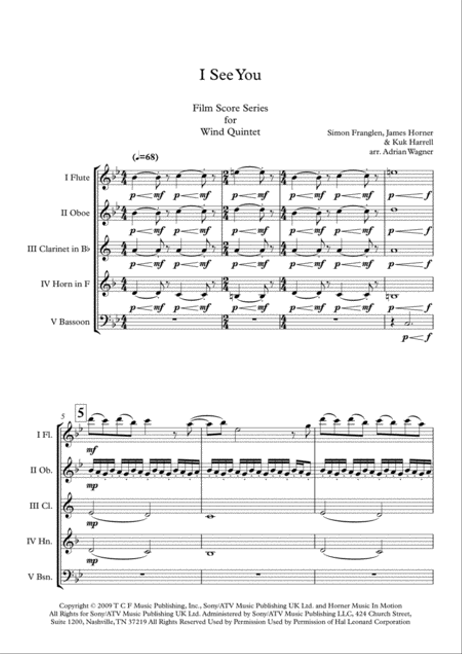 I See You (Theme From Avatar) Woodwind Quintet scores gallery preview page 3