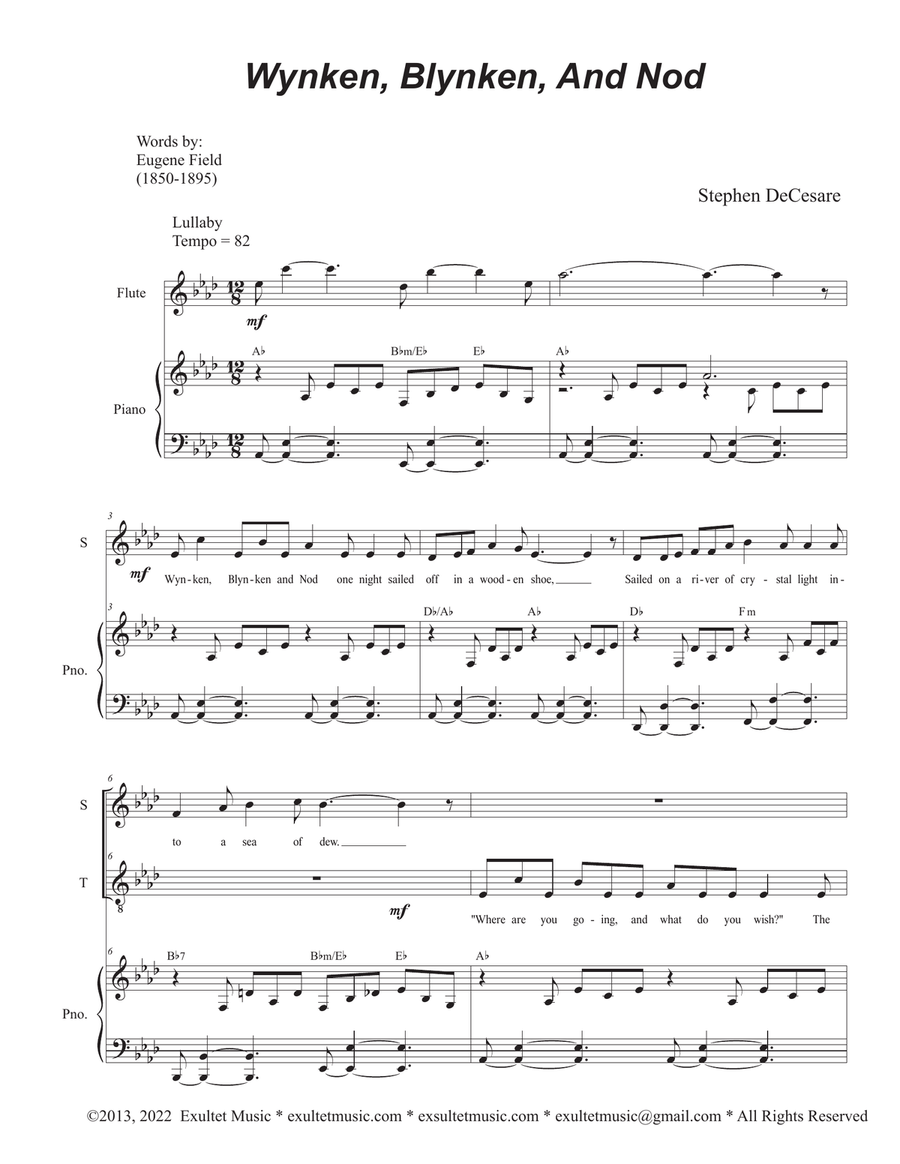 Wynken, Blynken, And Nod (Duet for Soprano and Tenor solo) Tenor Voice scores gallery preview page 1