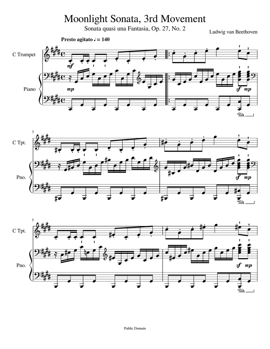 Beethoven Moonlight Sonata 3rd Movement - A Duet For Trumpet And Piano Large Ensemble scores gallery preview page 2