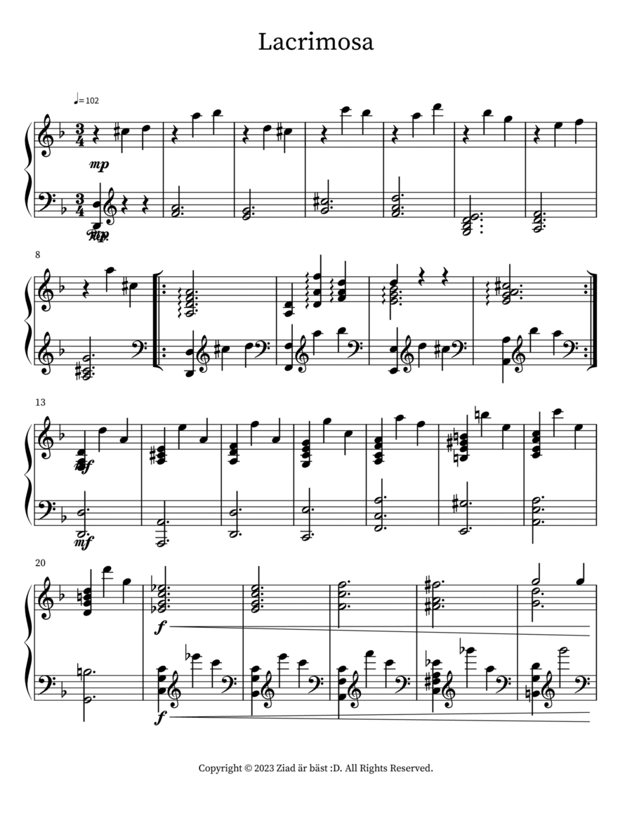 Lacrimosa Piano scores gallery preview page 1