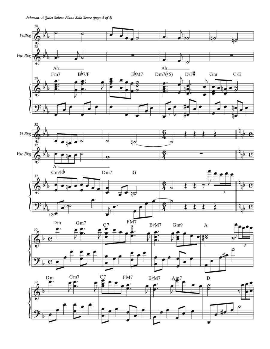A Quiet Solace Piano Solo Score Unison Choir scores gallery preview page 5