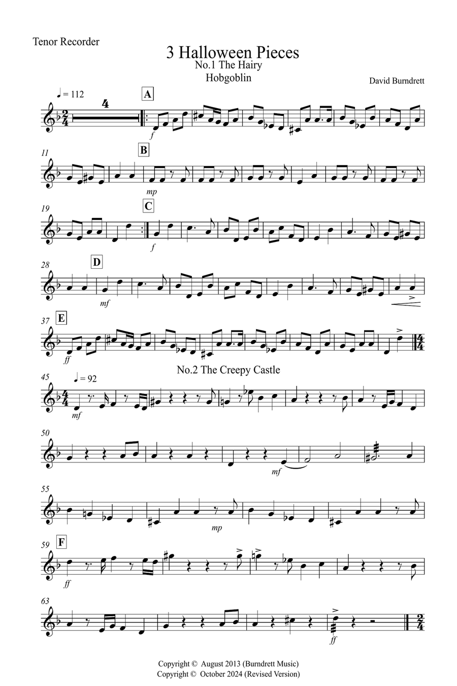3 Halloween Pieces for Tenor Recorder and Piano Tenor Recorder scores gallery preview page 5