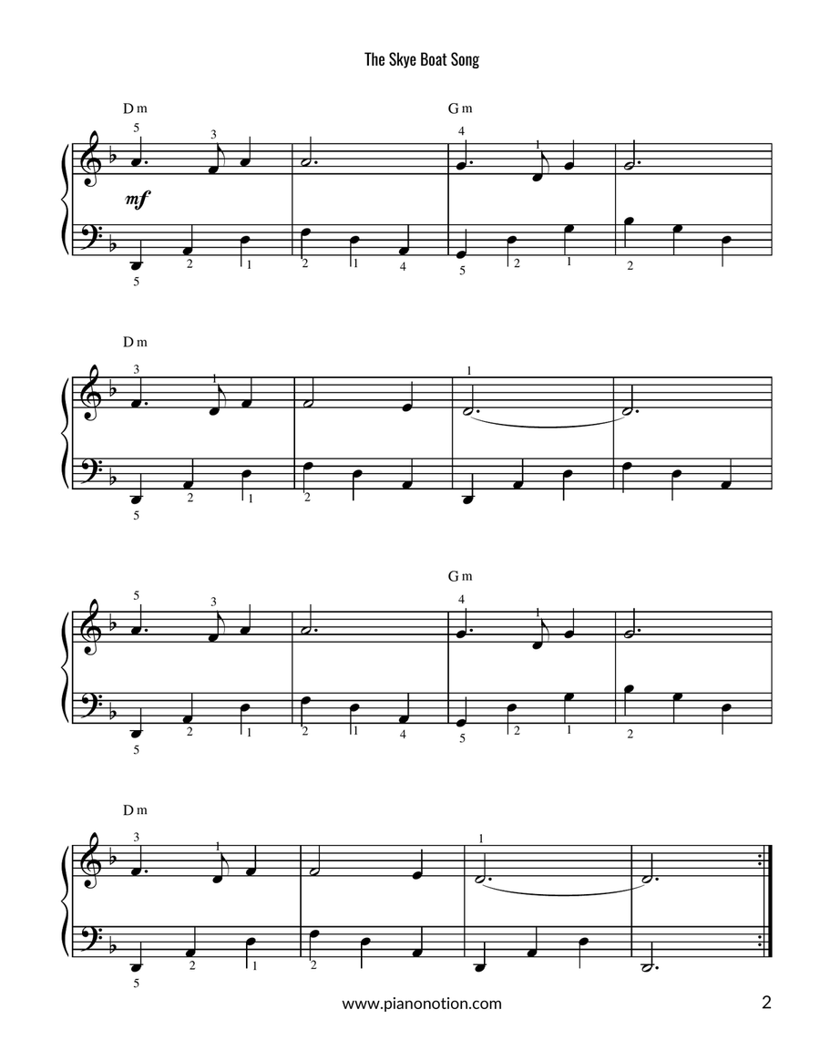 The Skye Boat Song - Outlander Theme Song (Piano Solo) Easy Piano scores gallery preview page 2
