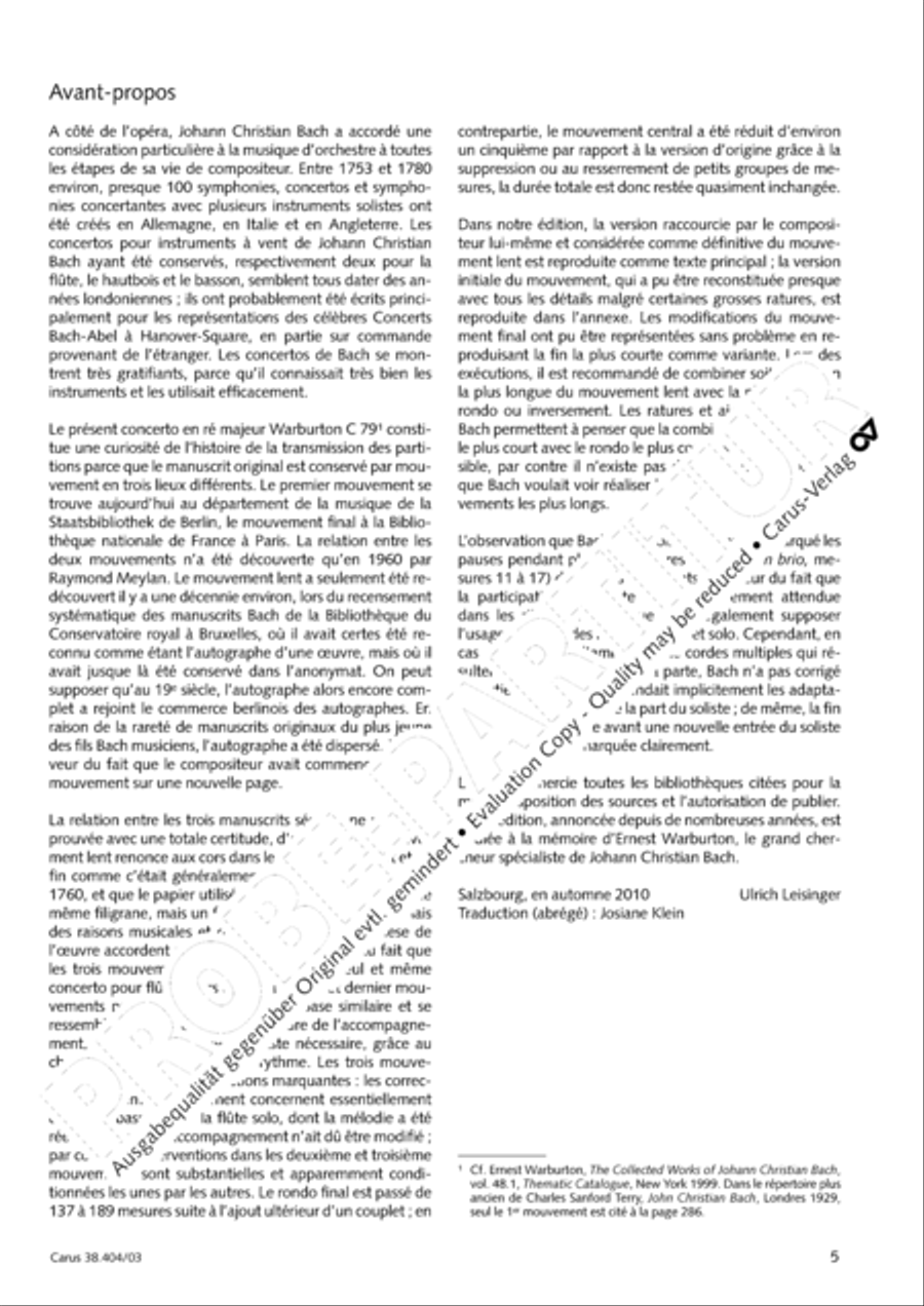 Concerto for Flute in D major (Concerto per il Flauto traverso in D / Flotenkonzert in D) Flute Solo scores gallery preview page 6