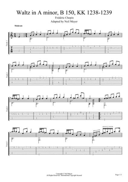 Frederich Chopin - Waltz in A minor, B 150, for guitar