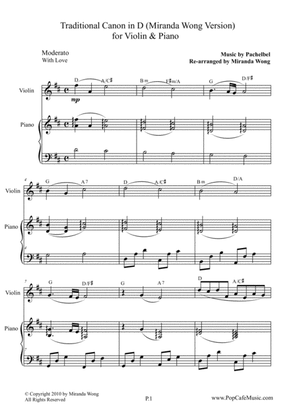 Traditional Canon in D for Violin & Piano