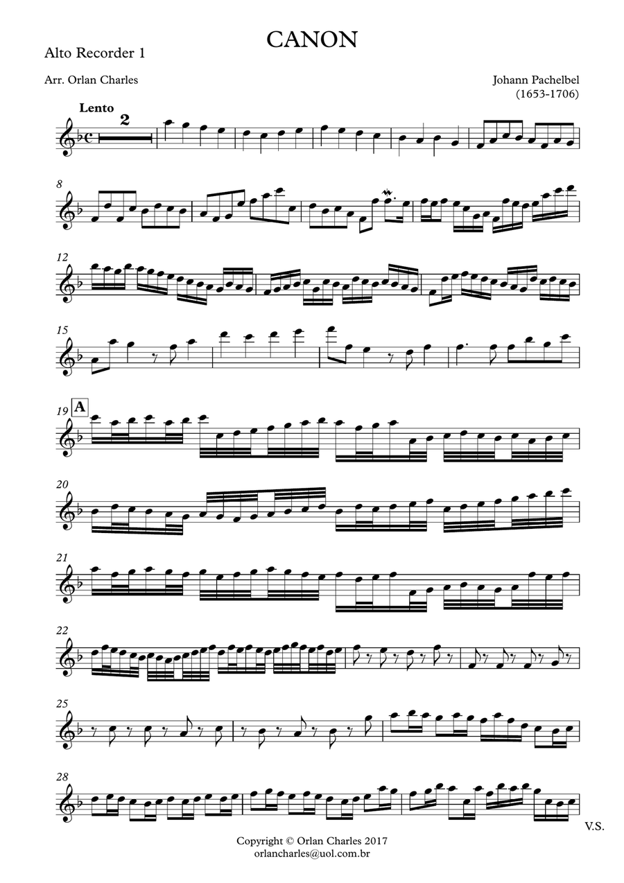 Pachelbel - Canon in D (Kanon) - arranged for recorder quartet Woodwind Quartet scores gallery preview page 3