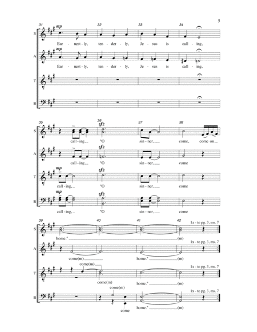 Softly and Tenderly 4-Part scores gallery preview page 4