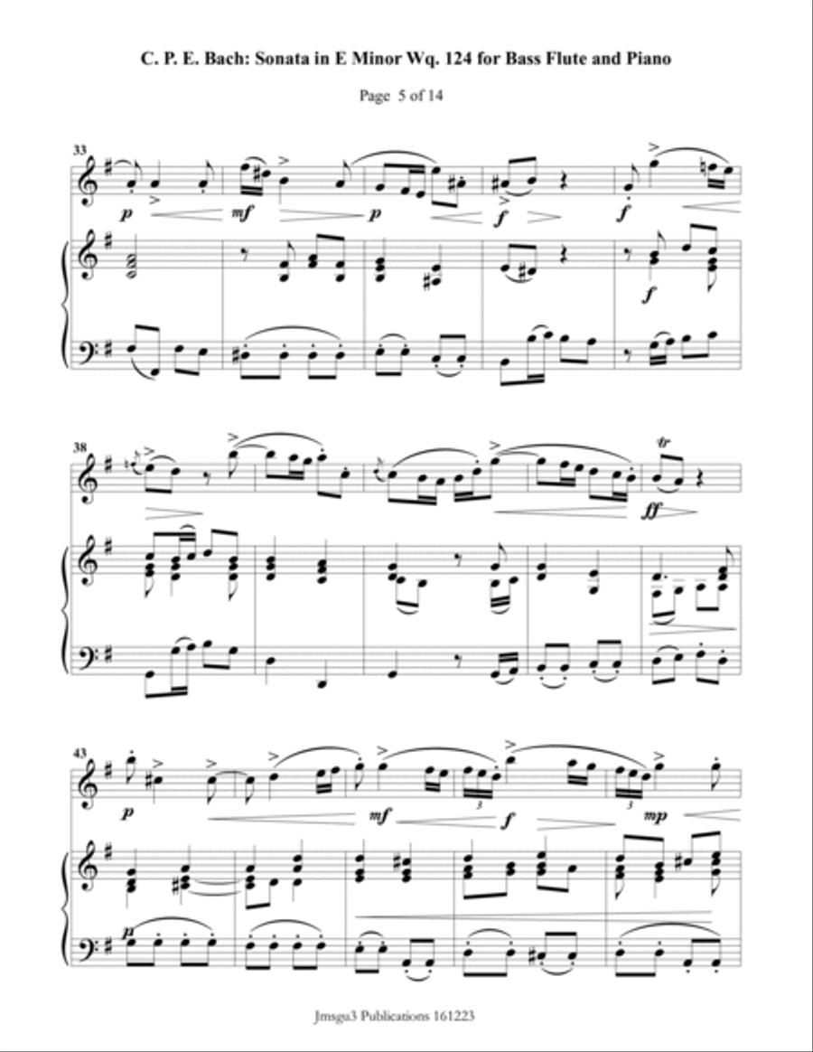 CPE BACH: Sonata in E Minor WQ124 for Bass Flute & Piano Flute Solo scores gallery preview page 5
