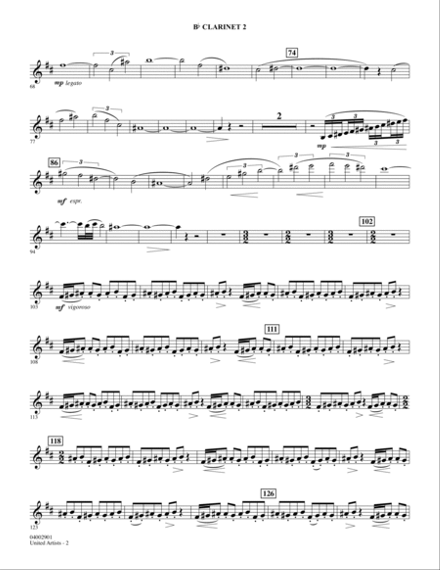 United Artists (Fanfare Overture for Winds, Brass and Percussion) - Bb Clarinet 2 Concert Band scores gallery preview page 2