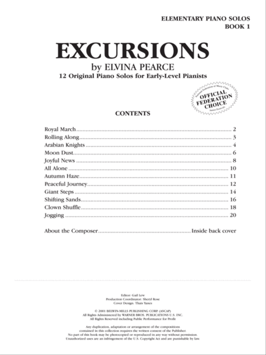 Excursions, Book 1: 12 Original Piano Solos for Early-Level Pianists Piano Method scores gallery preview page 1