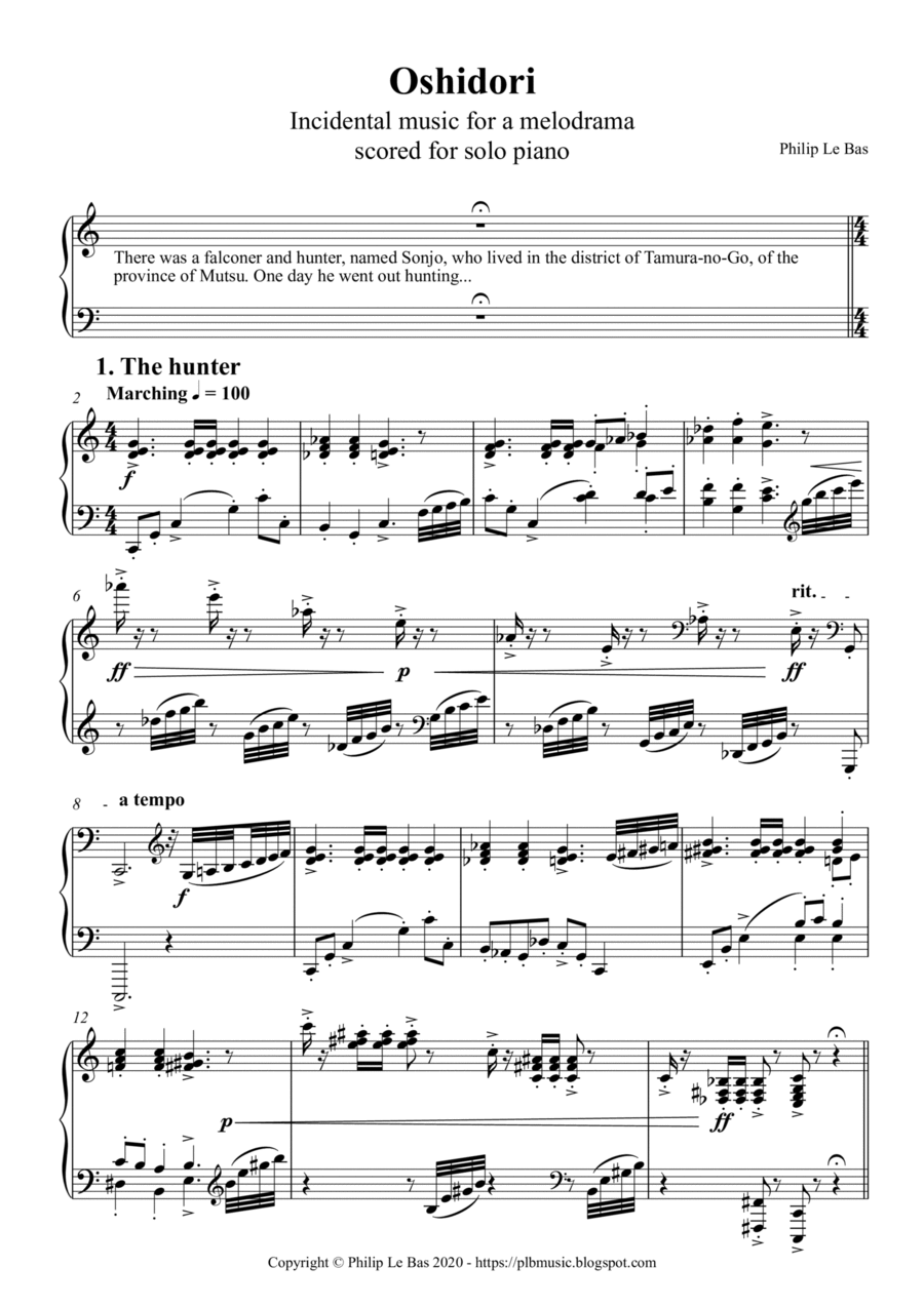 Oshidori, a melodrama for piano solo Chamber Music scores gallery preview page 1