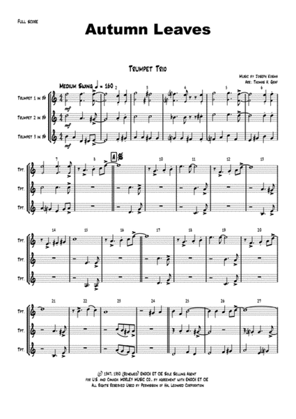 Autumn Leaves - Jazz Classic - Les feuilles mortes - Trumpet Trio