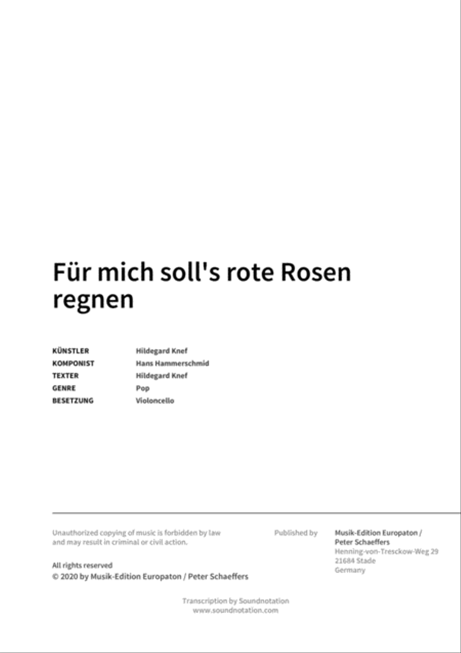 Für mich soll's rote Rosen regnen Cello scores gallery preview page 2