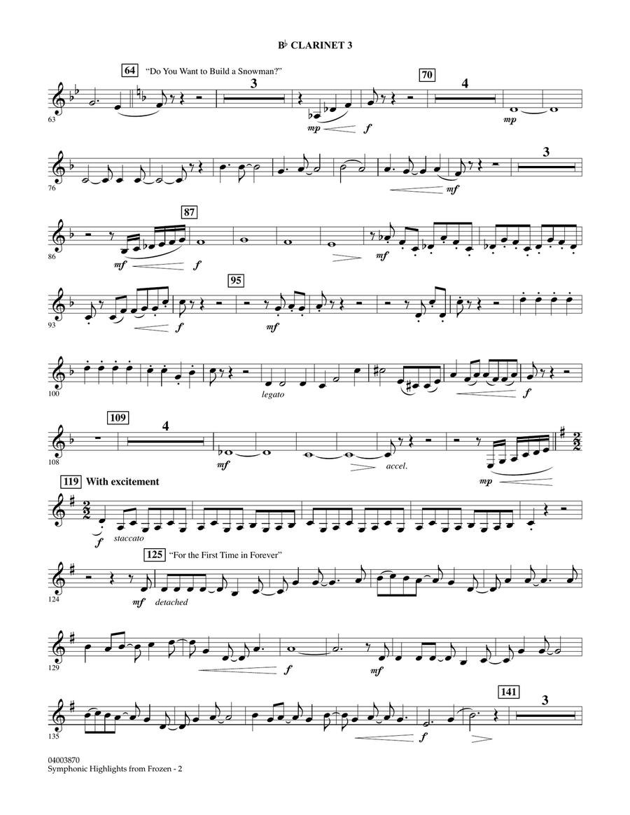Symphonic Highlights from Frozen - Bb Clarinet 3 Concert Band scores gallery preview page 2