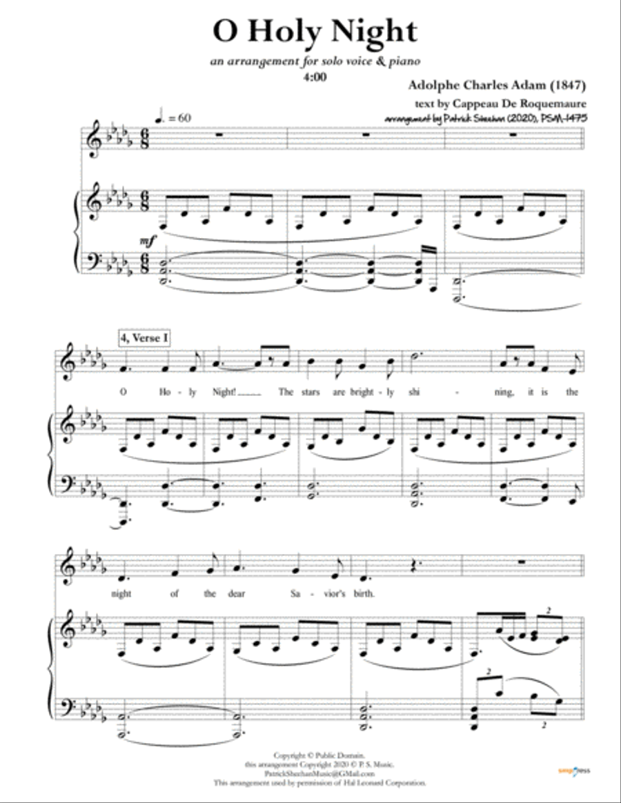 O Holy Night [solo voice & keyboard, in Db]