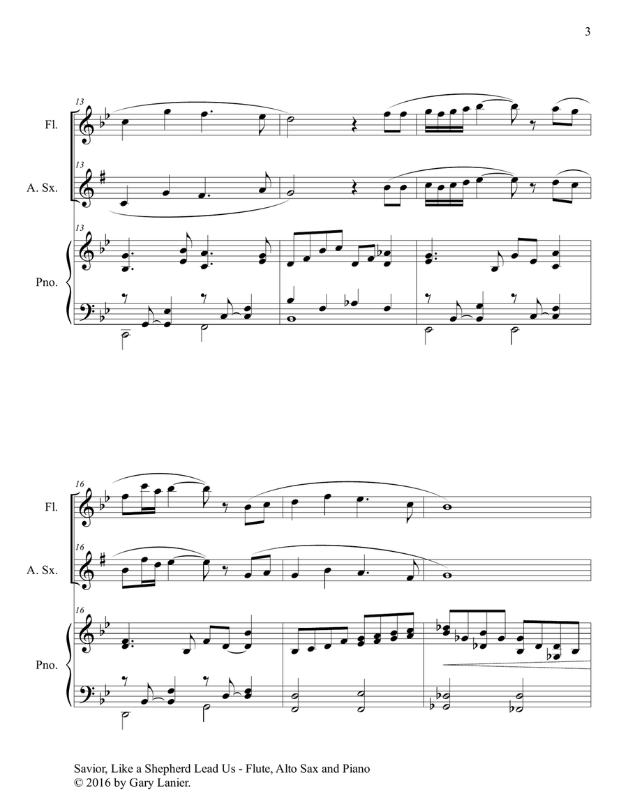 SAVIOR, LIKE A SHEPHERD LEAD US (Trio – Flute, Alto Sax & Piano with Parts) Woodwind Duet scores gallery preview page 4