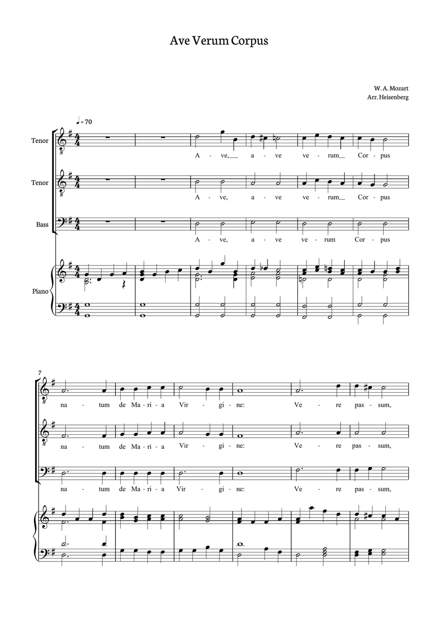 Mozart - Ave Verum Corpus for TTB TTB scores gallery preview page 1