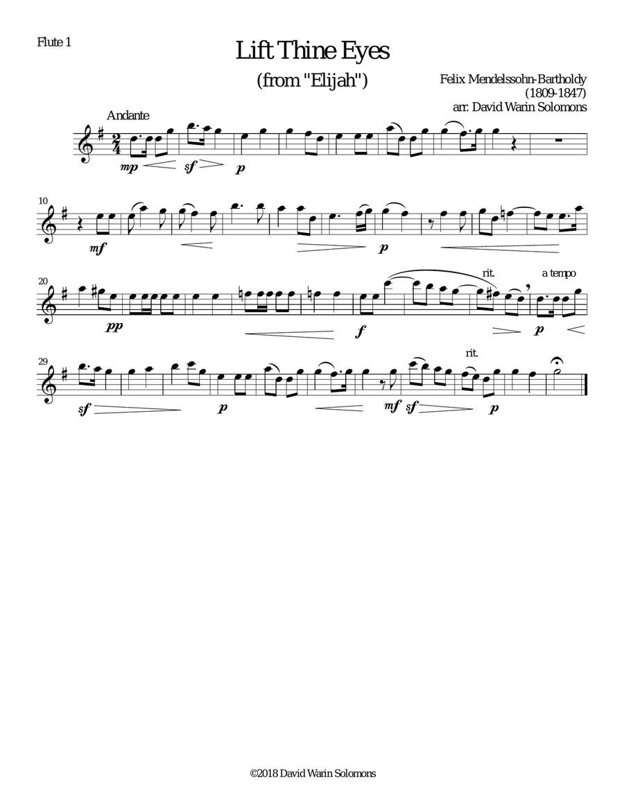 Lift thine eyes (from Elijah) for 3 flutes Flute Solo scores gallery preview page 3