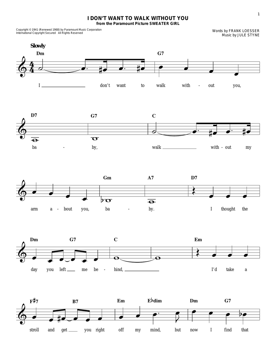 I Don't Want To Walk Without You Piano scores gallery preview page 1