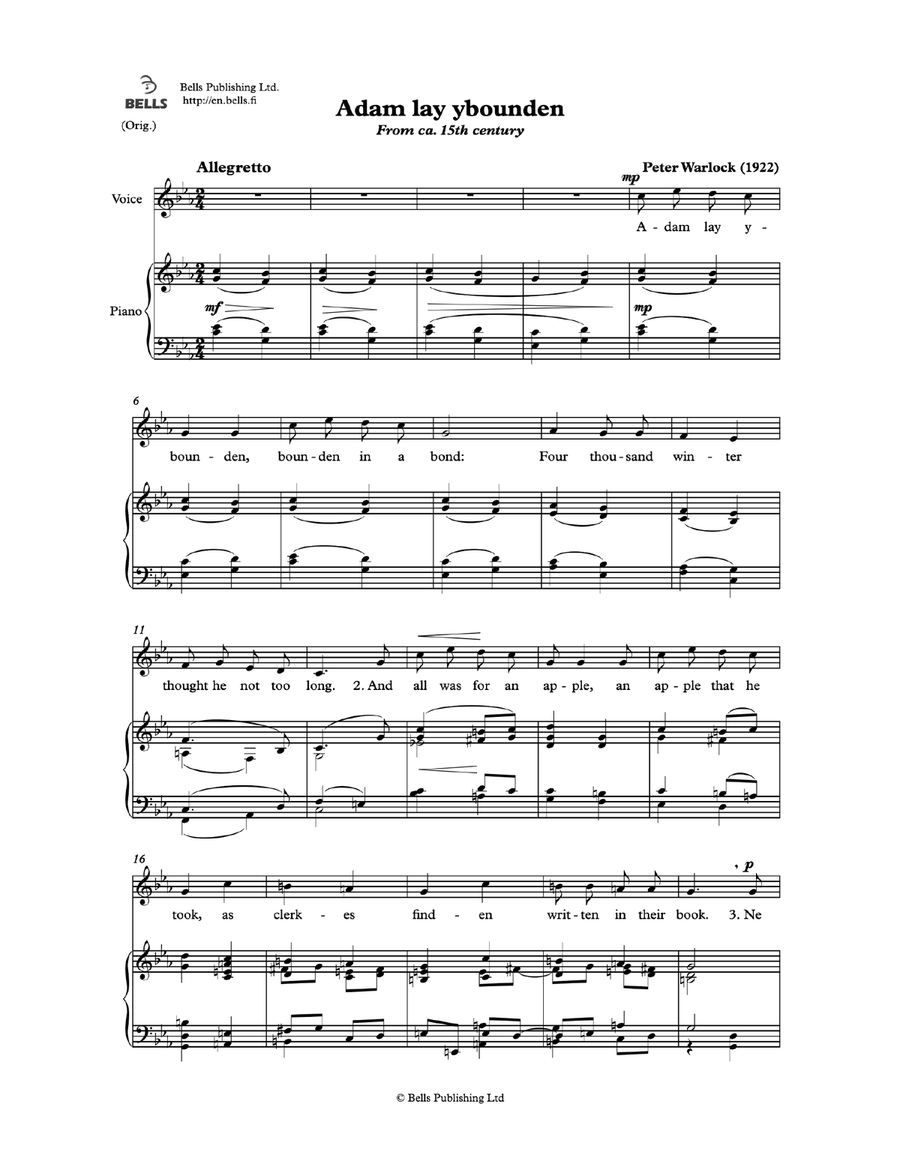 Adam lay ybounden (Original key. C minor) Voice Solo scores gallery preview page 1
