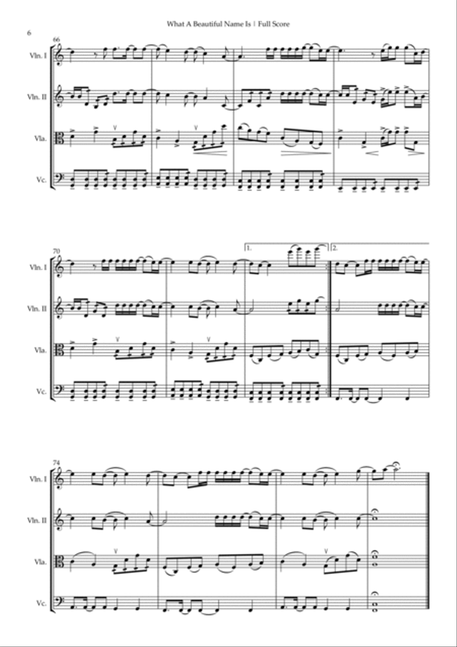 What A Beautiful Name String Quartet scores gallery preview page 6