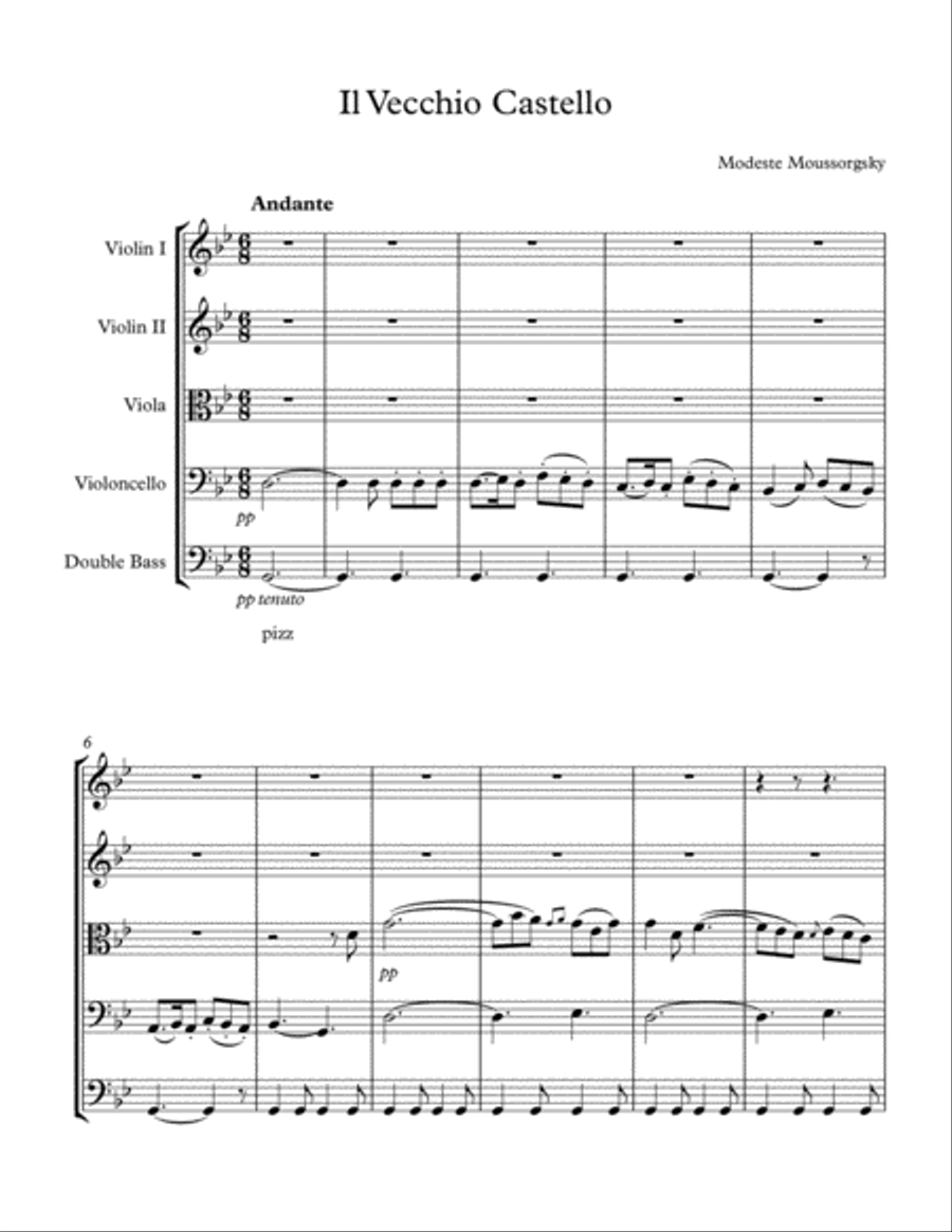 Il Vecchio Castello String Quintet Moussorgsky String Quartet scores gallery preview page 1