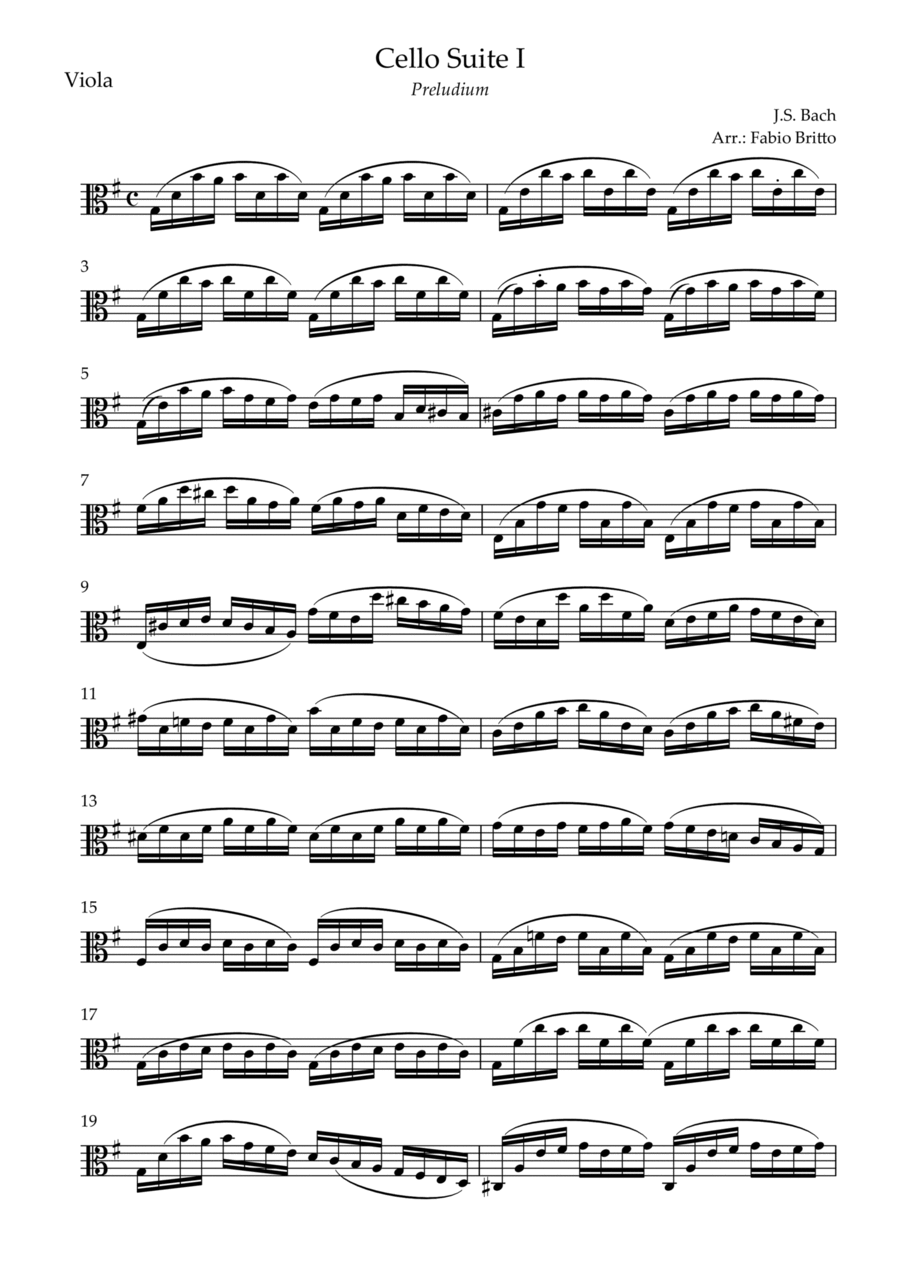 Preludium (from Cello Suite no.1 - J. S. Bach) for Viola Solo Viola Solo scores gallery preview page 1