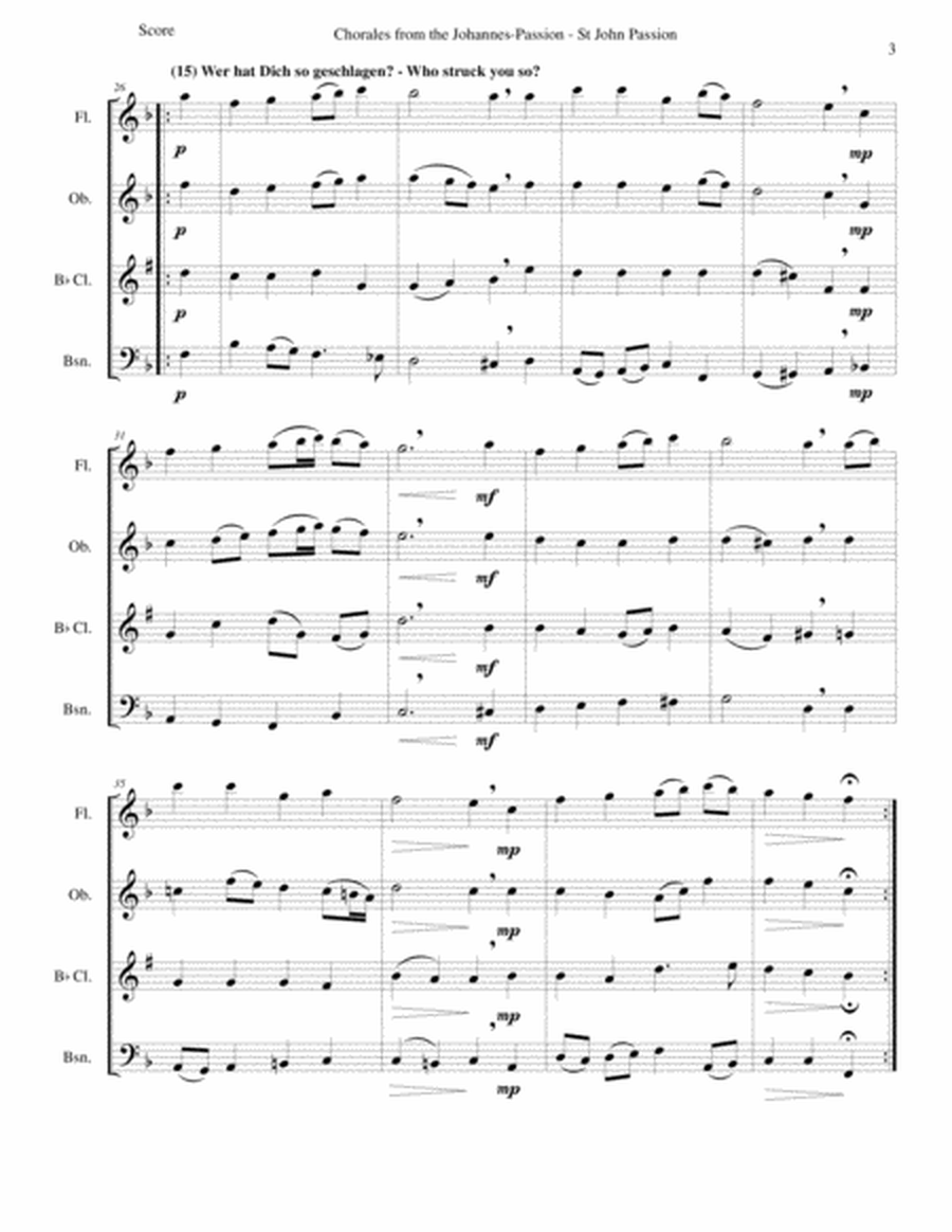 Chorales from the Johannes-Passion (St John Passion) for wind quartet image number null