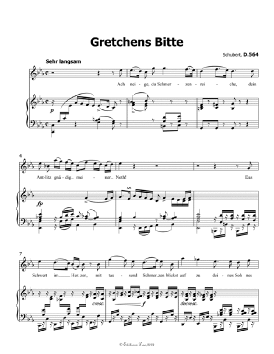 Gretchens Bitte, by Schubert, D.564, in E flat Major Voice scores gallery preview page 3