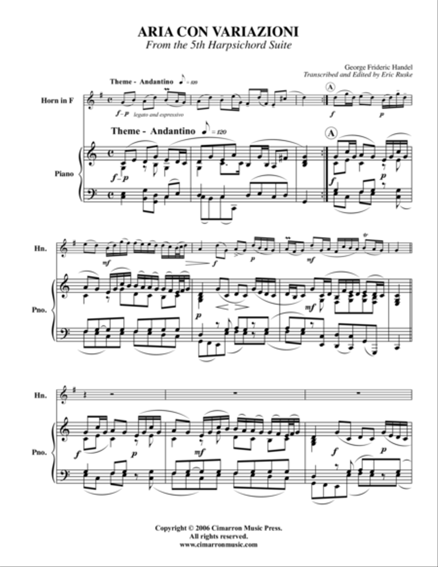 Aria con Variazoni Piano Accompaniment scores gallery preview page 1