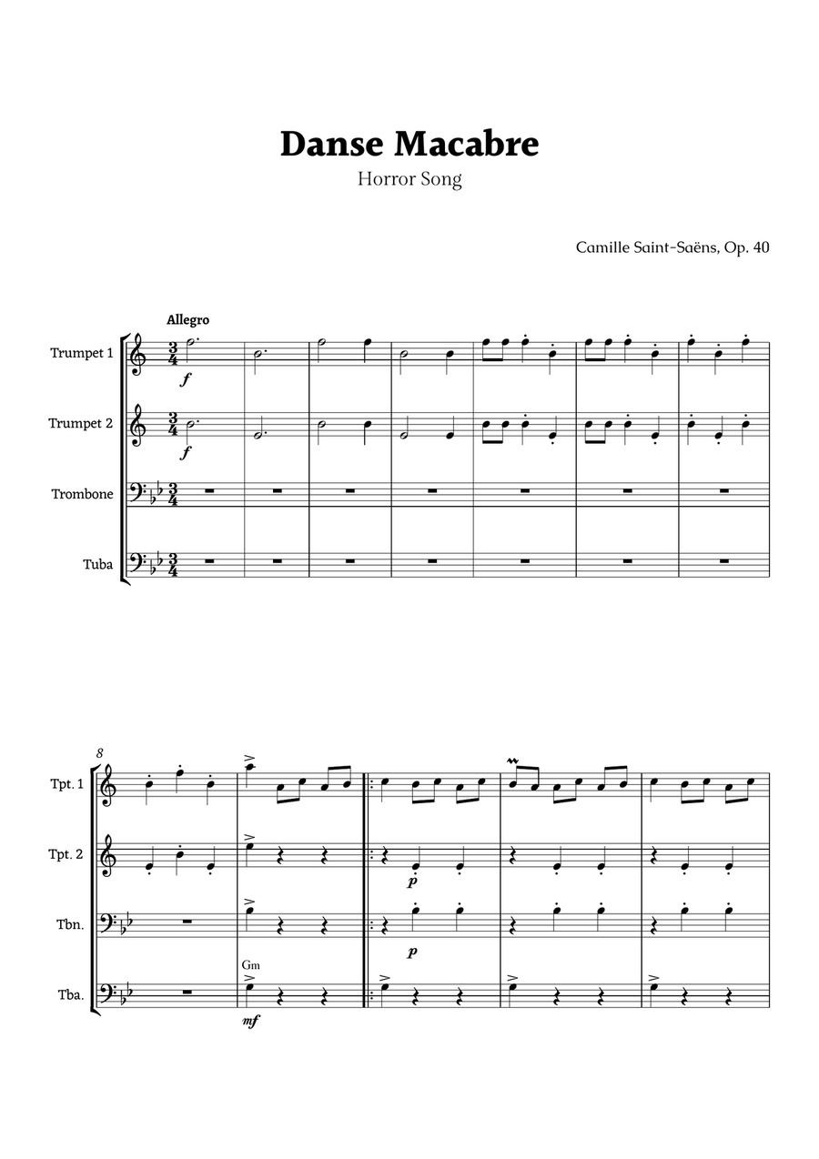 Danse Macabre by Saint-Saëns Brass Quartet scores gallery preview page 1
