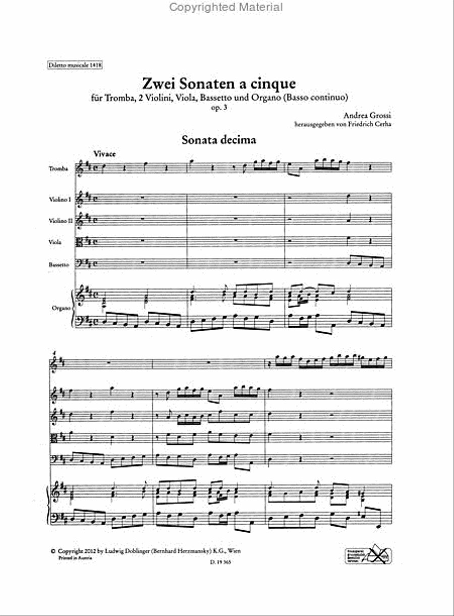 2 Sonaten (Sonata decima, Sonata undecima a cinqua) School and Community scores gallery preview page 2