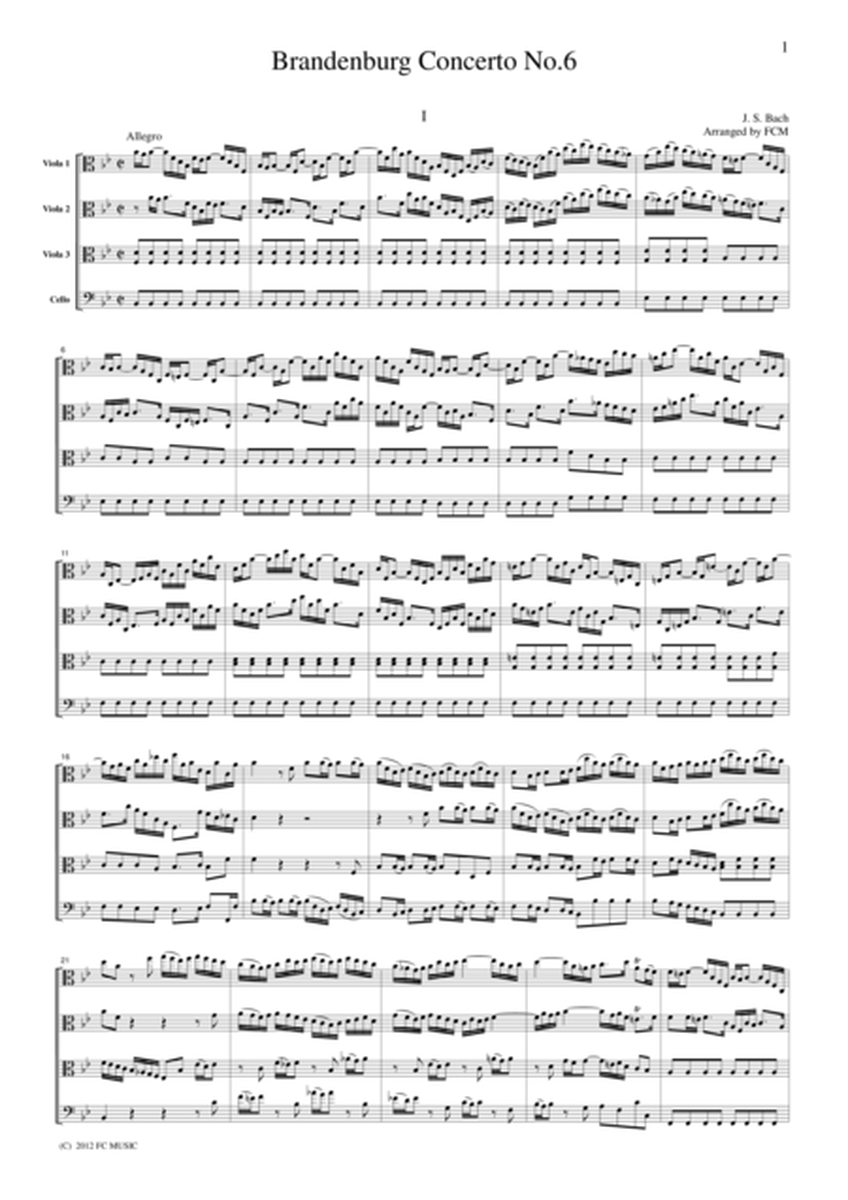 J.S.Bach Brandenburg Concerto No.6, all mvts. for 3 Violas, Vc, for string quartet, CB226 image number null