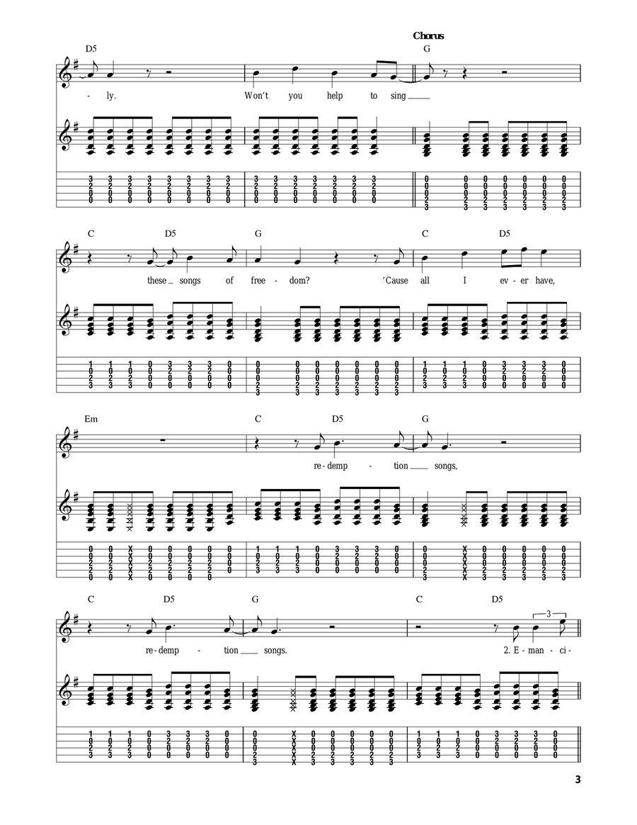 Redemption Song Acoustic Guitar scores gallery preview page 3