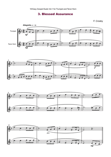 18 Easy Gospel Duets Vol.1 for Trumpet and Tenor Horn