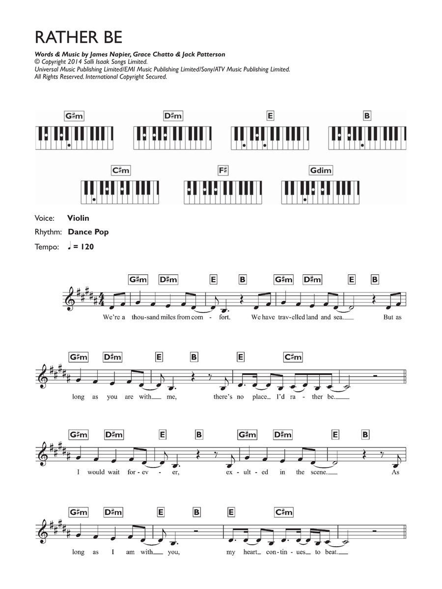 Rather Be (featuring Jess Glynne) Piano Solo scores gallery preview page 1